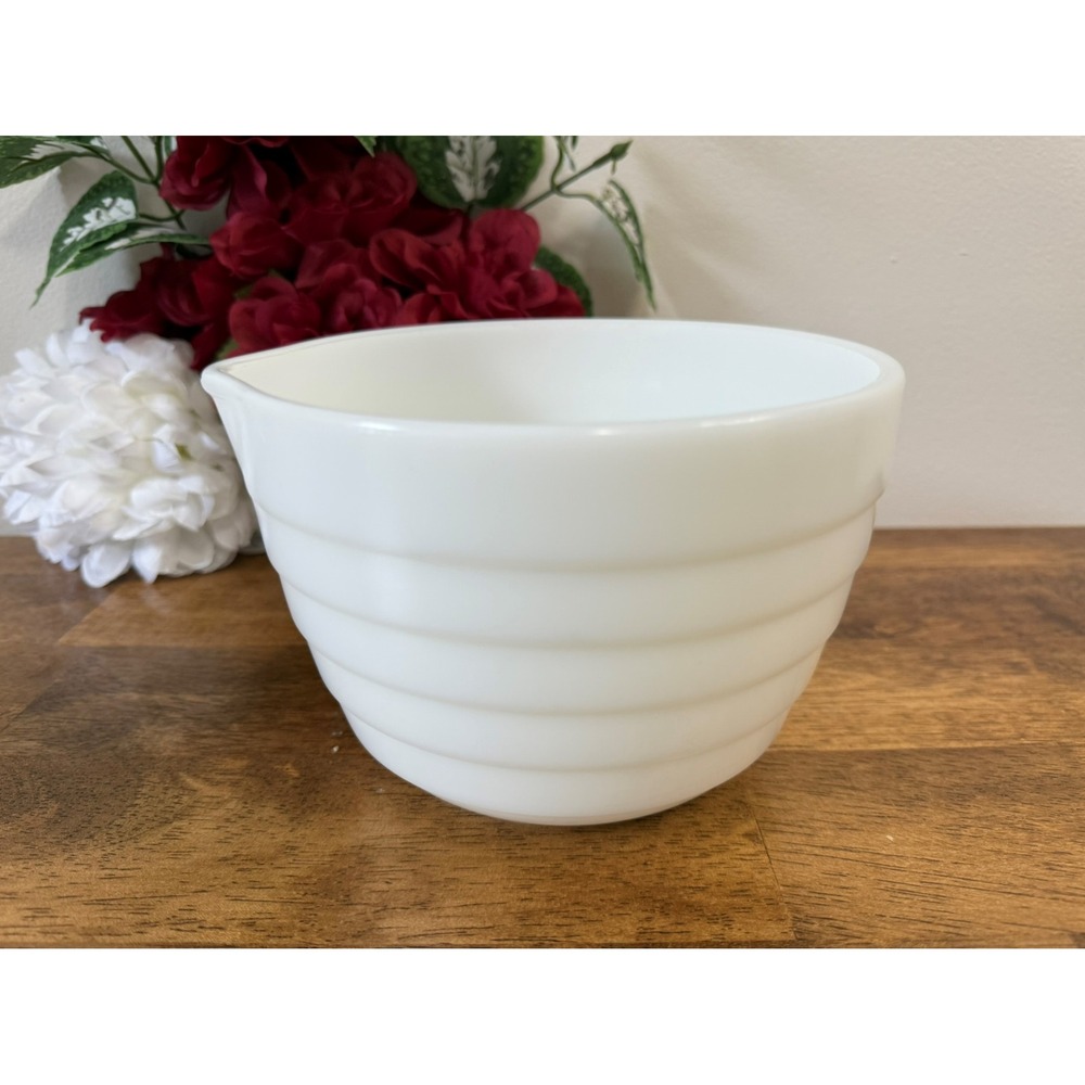 Vintage Westinghouse Milk Glass Mixing Bowl Ribbed Design White Kitchen